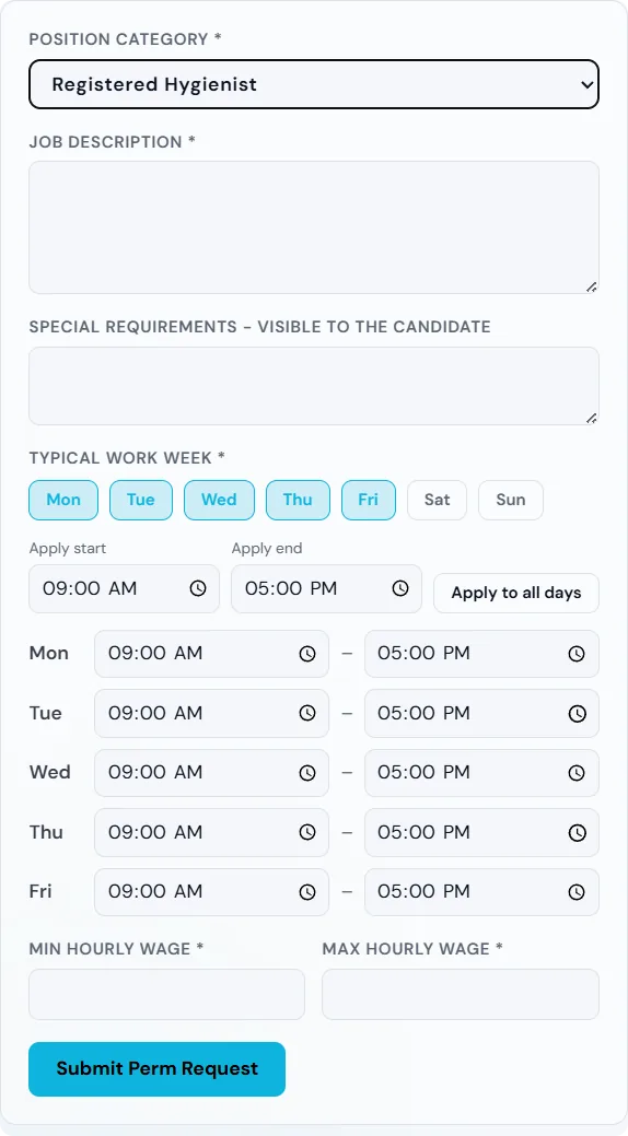Create Perm Request form — WORKFORCE client portal
